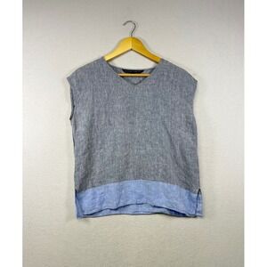 RITVA‎ FALLA Linen Blend Colorblock V Neck Sleeveless Top Women Size S